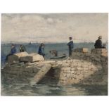 Deutsch: um 1855. "Isle of Wight": Männer am Pier