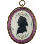 Deutsch: um 1780. Silhouette Portrait eines Mannes im Profil nach links, umrahmt von Schleifen un