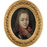 Europäisch: um 1660. Miniatur Portrait eines Mannes mit langem braunem Haar in Harnisch mit rote