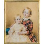 Saar, Karl von: Miniatur Doppel Portrait zweier Kinder, der Junge in Schottenrock, das Mädchen i