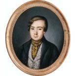 Französisch: um 1840. Miniatur Portrait des jungen Henri Vinay in bunt bestickter Weste