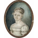 Skandinavisch: um 1815. Miniatur Portrait eines Mädchens mit Zopf im Haar, plus 3 Beigaben