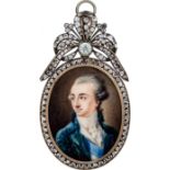Polnisch: um 1780/1785 . Miniatur Portrait des jungen Fürsten Stanislas Poniatowski mit blauem