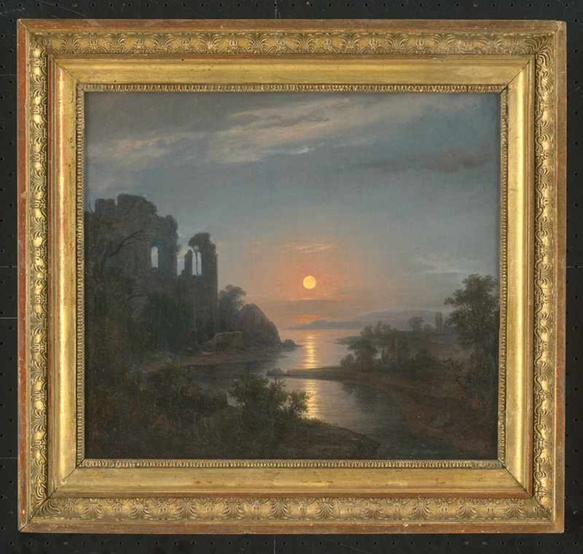 Dresdener Schule: um 1840. Klosterruine am Meer bei Vollmond - Bild 3 aus 4