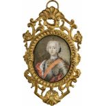 Preußisch: um 1740. Miniatur Portrait eines preußischen Prinzen in Harnisch mit Cordon des Schw