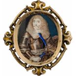 Französisch: um 1660/1670. Miniatur Portrait des Antoine III. duc de Gramont in Rüstung mit Mar