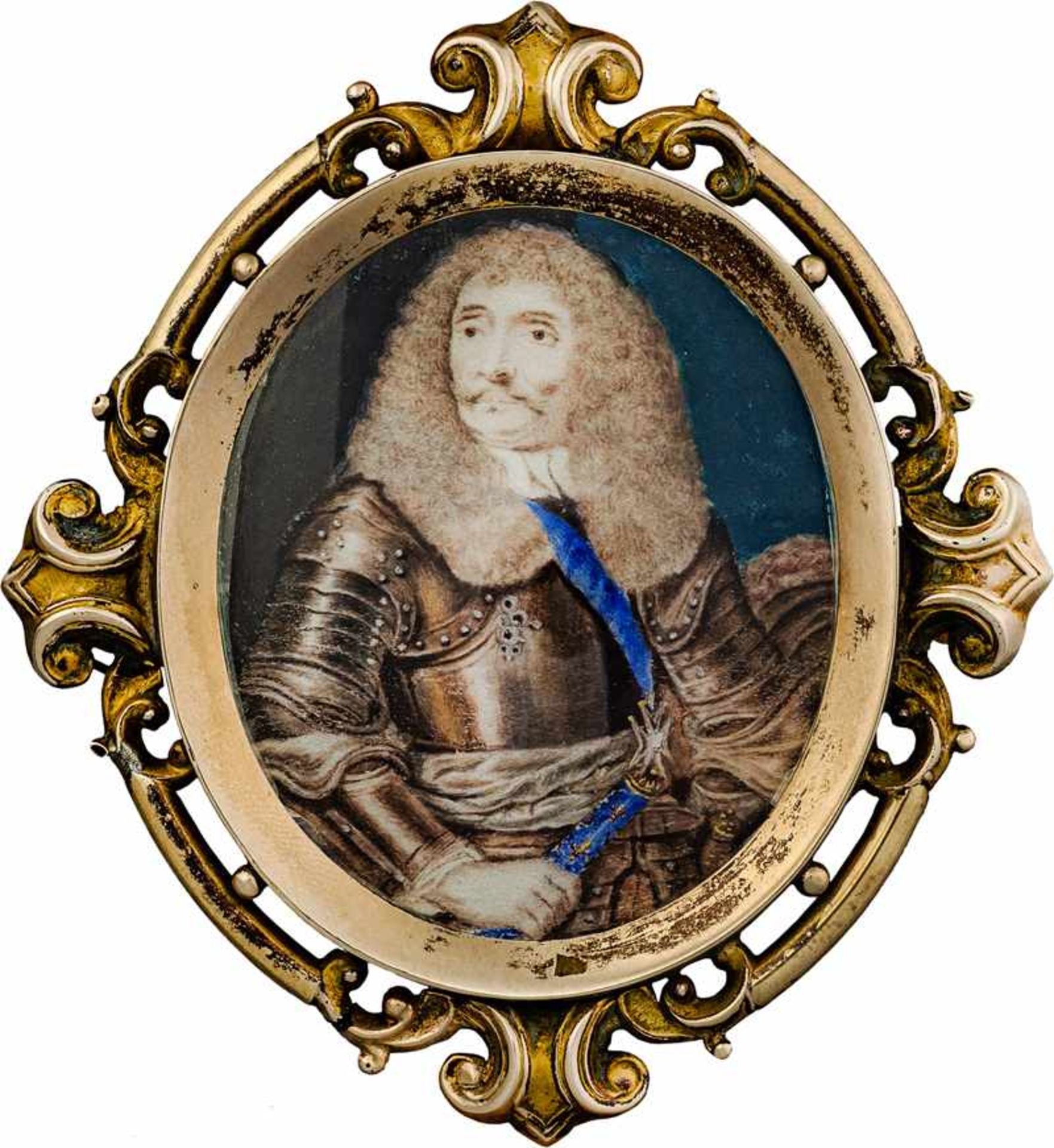 Französisch: um 1660/1670. Miniatur Portrait des Antoine III. duc de Gramont in Rüstung mit Mar