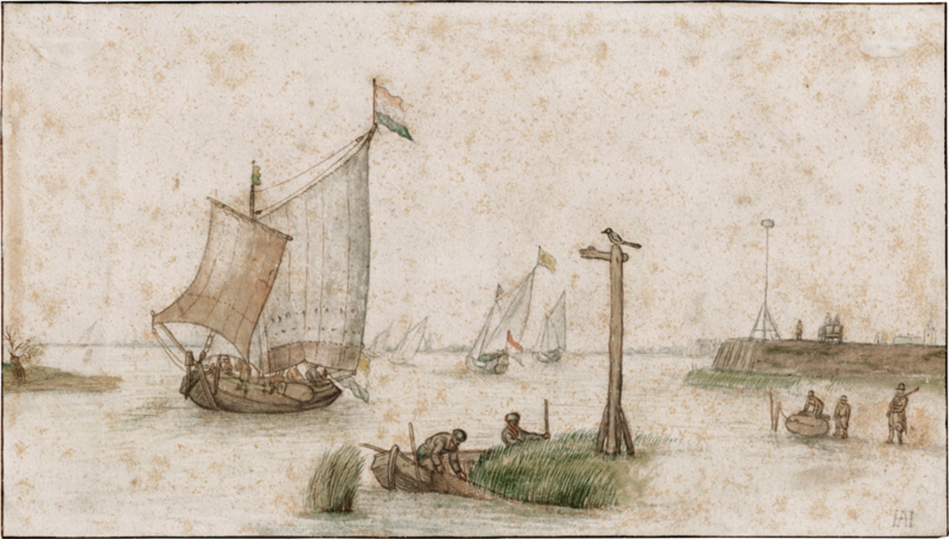 Niederländisch: 17. Jh. . Fischer und Fischerboote an der Küste
