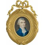 Sené, Louis: Miniatur Portrait eines jungen Mannes in blauer Jacke mit weißer Weste