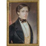 Peter, Emanuel Thomas: Miniatur Portrait eines jungen Mannes in schwarzer Jacke mit beiger Weste,