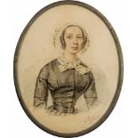 Passot, Gabriel-Aristide: Miniatur Portrait einer jungen Frau in grauem Kleid mit Spitzenkragen u