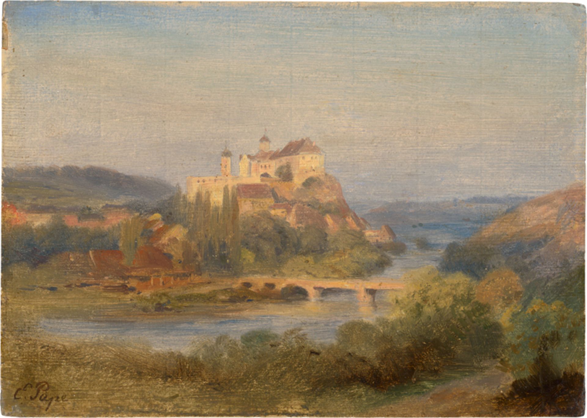 Pape, Eduard Friedrich: Blick über eine Landschaft mit Schloss auf einem Felssporn - Bild 2 aus 4