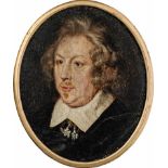Niederländisch: um 1630/1640. Miniatur Portrait eines Mannes mit gewelltem grauem Haar, in schwa