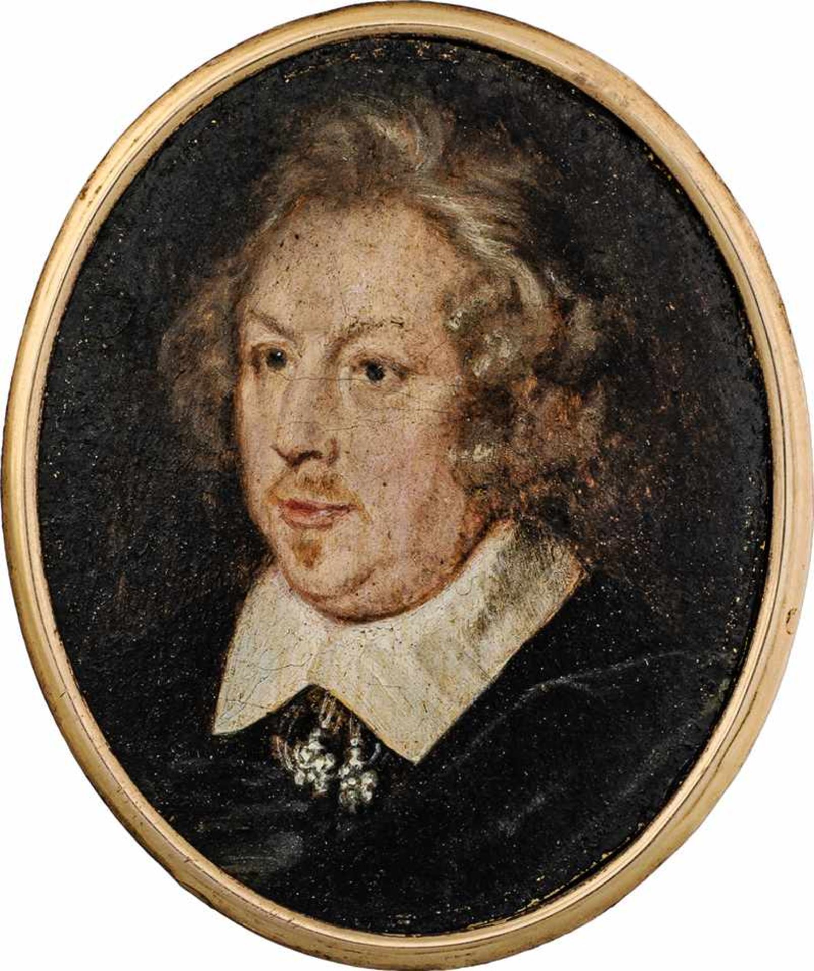 Niederländisch: um 1630/1640. Miniatur Portrait eines Mannes mit gewelltem grauem Haar, in schwa