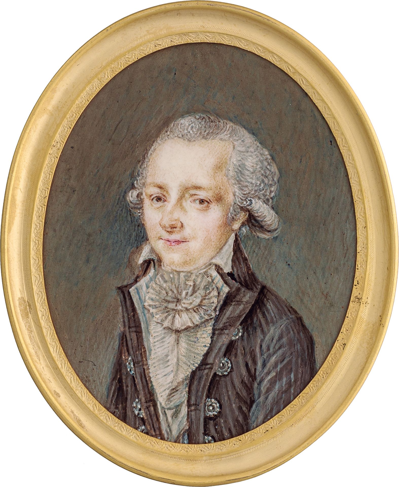 Garbi, Domenico - zugeschrieben: Miniatur Portrait eines jungen Mannes in gestreifter grauer Jack