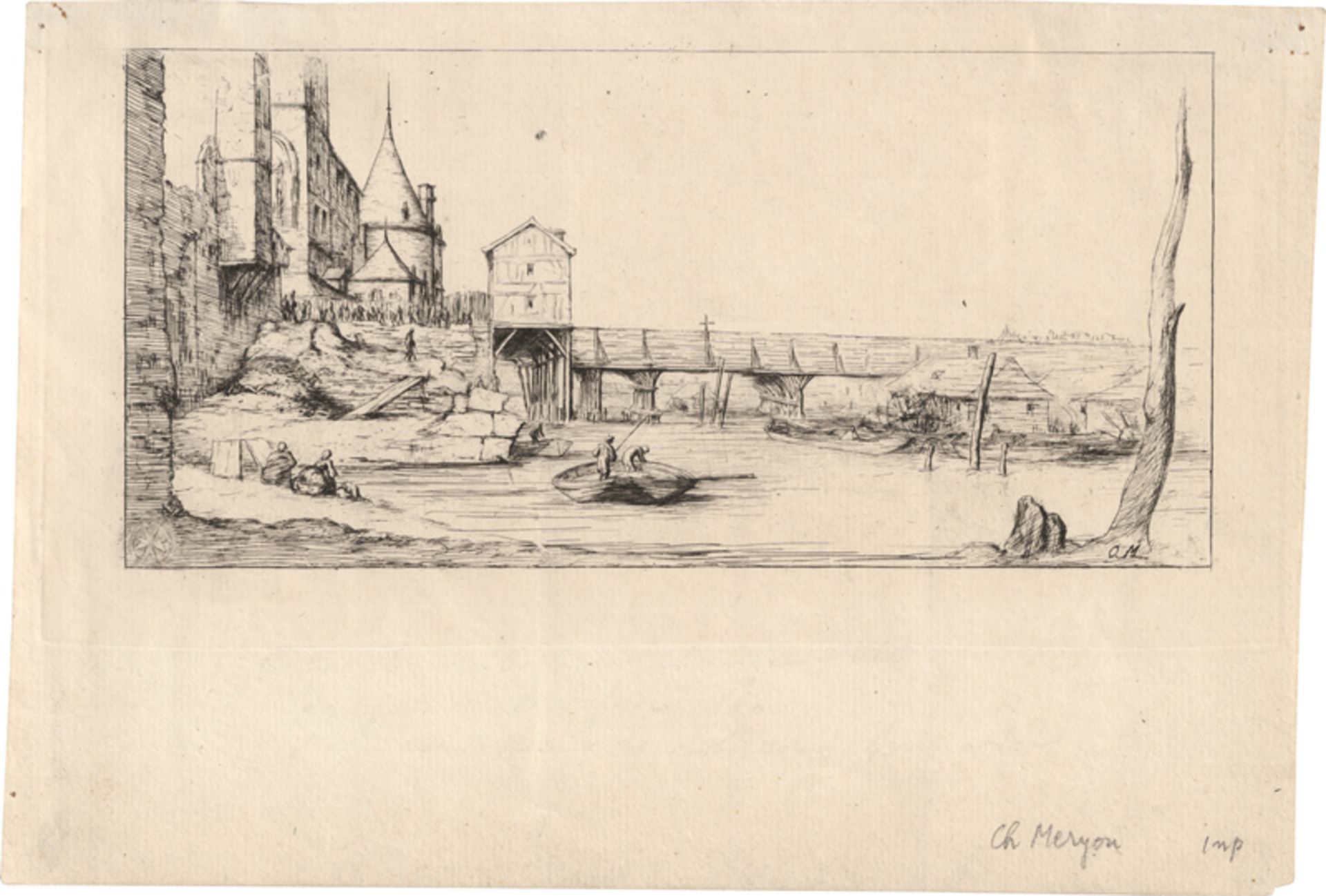 Meryon, Charles: Passerelle Du Pont au Change après l'incendie de 1621