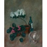 Feinstein, Pavel: Stilleben mit Blumen, Weinflasche und Ei