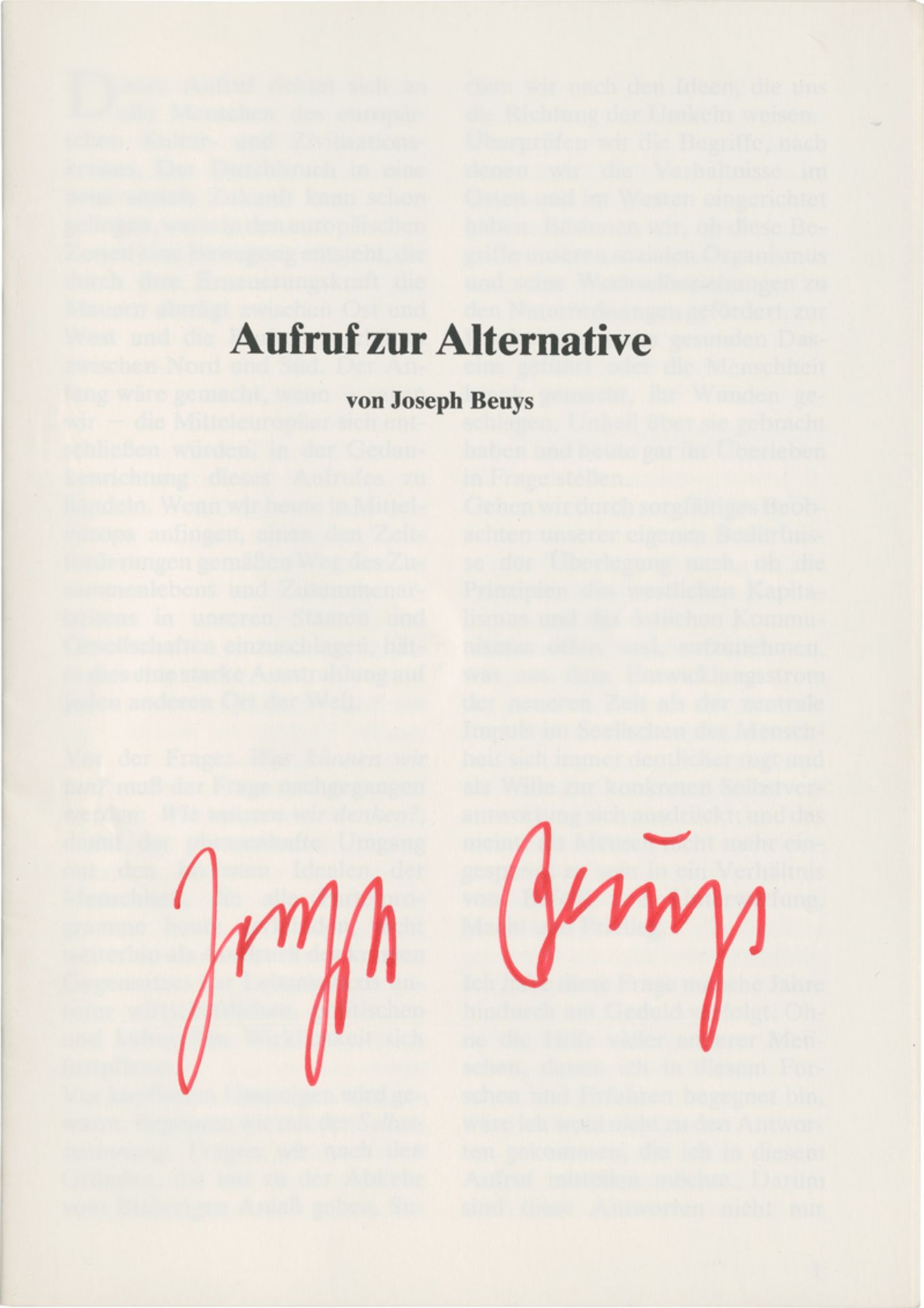 Beuys, Joseph: Aufruf zur Alternative