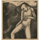 Gauguin, Paul René: Tanzender Tod in kahler Flußlandschaft