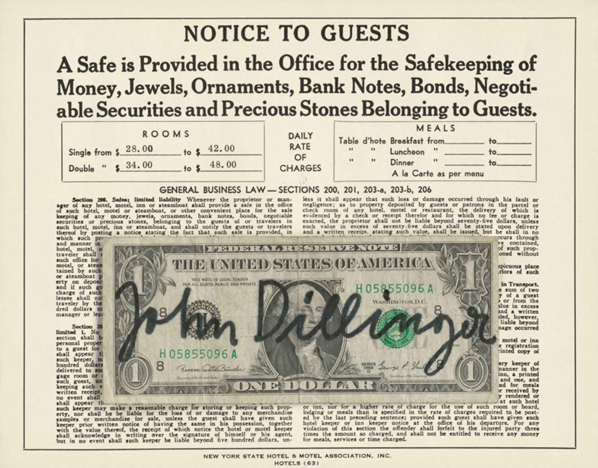 Beuys, Joseph: Notice to Guests