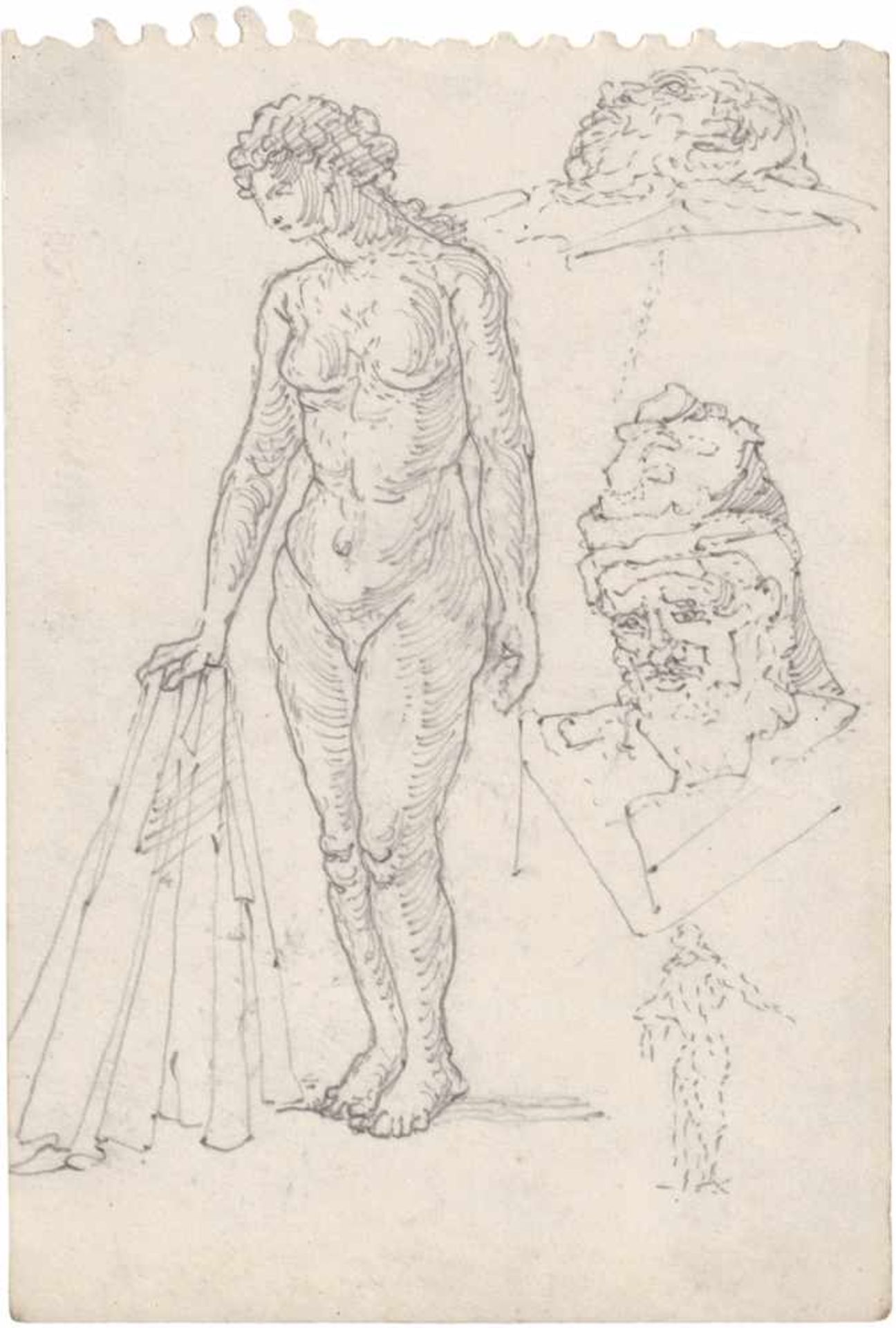 Chirico, Giorgio de: Weiblicher Akt, zwei Kopfstudien und eine Figurstudie