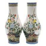 A pair of Chinese famille rose slender baluster vases: of eggshell porcelain type,