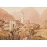 Attributed to William Delamotte [1775-1863]- Valley scene with chapel, St Gothards, Switzerland,