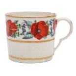 A Pinxton coffee can: with ear-shaped handle, painted in the 'Poppy' pattern [no.