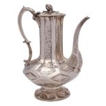 A Victorian silver teapot, maker Joseph Angell I & Joseph Angell II, London, 1843: initialled,