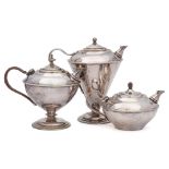 A Benson matched three-piece silver plated tea service: of conical tapering form,32cm, 18cm,
