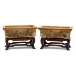 A pair of Chinese sancai-glazed tileworks jardinieres: each of rectangular form with one side