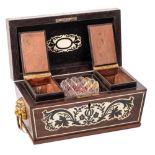 A Regency rosewood and ivory tea caddy: of sarcophagus outline,
