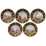 A set of five French porcelain plates: in the Sèvres manner,