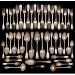 A matched silver Fiddle and Thread pattern part flatware service, various makers and dates: crested,