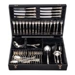 An Indian silver flatware service, stamped silver: includes sixteen forks, eight dessert spoons,