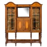 An Edwardian mahogany, satinwood crossbanded and inlaid double domed display cabinet:,