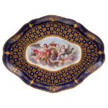 A French Sèvres-style porcelain tray: of shaped oval outline,