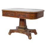 A 19th Century satinwood, partly gilt and decorated library table:,