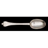 A late 17th/early 18th Century silver trefid spoon, maker SH above a cinquefoil, London,
