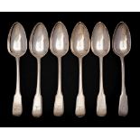 A set of six George III silver Fiddle, Thread and Drop pattern tablespoons,