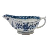 A Bow blue and white sauceboat: of fluted form with loop handle and thumb piece,