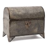 A mid 19th Century French silver and shagreen domed trinket box: inscribed, of rectangular outline,