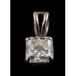 A princess-cut diamond single-stone pendant: approximately 5.6mm x 4mm deep, estimated to weigh 1.