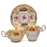 A group of H & R Daniel tea wares: comprising two Shrewsbury shape cups and a saucer decorated with