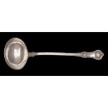 A Victorian Queens pattern silver soup ladle: maker Chawner & Co, London,