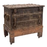 A 17th/early 18th Century Nuremberg iron strong box:, with strapwork sides and a hinged top,