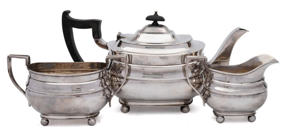 A George VI silver three piece tea service, maker William Hutton & Sons Ltd, Sheffield,