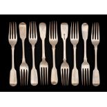 A set of six William IV silver Fiddle pattern dessert forks, maker William Eaton, London,