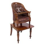 A child's early Victorian mahogany Bergere chair on a stand:, with curved back and bowed seat,