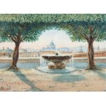 J Martin [19/20th Century]- St Peter's Basilica from The Borghese Gardens,:- signed, watercolour,